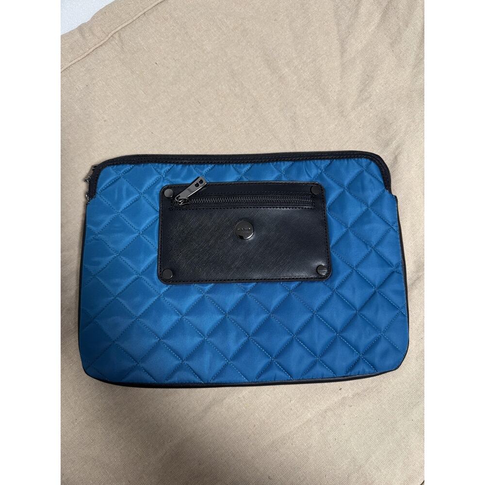 Knomo London Laptop Sleeve Case Quilted Blue Leather Zip Pocket Padded Tablet